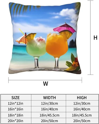 Vista 4 de Funda de almohada cuadrada suave con estampado de bebidas tropicales, para decoración del hogar, sala de estar, cama, sofá automóvil, 20 x 20