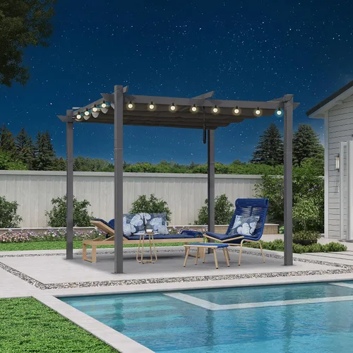 Vista 11 de PURPLE LEAF Pergola retráctil de 10 x 10 pies, pérgola blanca, toldo extra, azul marino