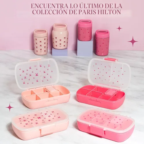 Vista 6 de Paris Hilton Paquete de 2 cajas de aperitivos estilo bento, contenedores de almuerzo de 7 compartimentos con soporte para teléfono integrado