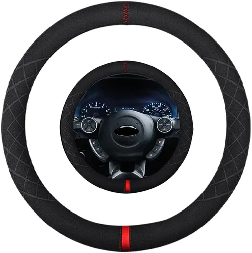 Vista 41 de Funda de volante de gamuza de 14 pulgadas, compatible con Tesla Model 3 Model Y, funda de volante deportiva de cuero gamuza antideslizante
