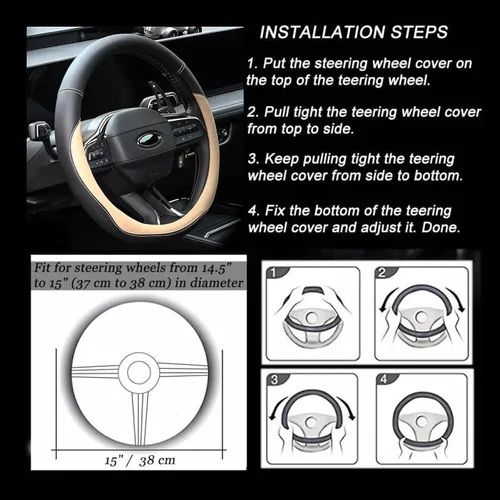 Vista 6 de Valleycomfy - Funda universal de volante de piel de microfibra, 15 pulgadas, color beige