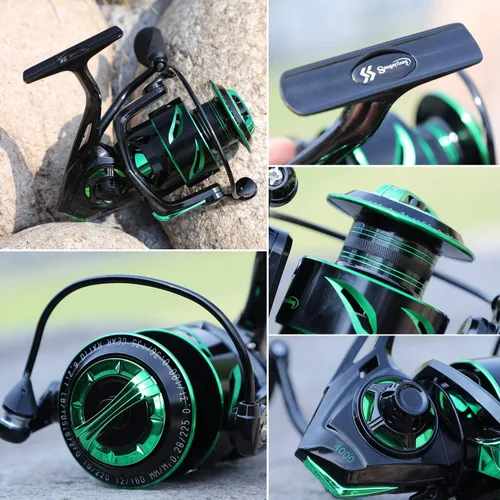 Vista 7 de Sougayilang Carretes de pesca ligero de agua salada carrete giratorio - 39.5 libras de fibra de carbono arrastrado, 12+1 BB ultra suave todo carrete