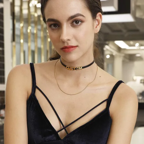 Vista 2 de ChainsHouse Collar de gargantilla personalizado para mujeres y niñas, dije de foto, puddin, circonita cúbica, cuello alto, personalizado, iniciales