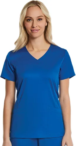 Vista 9 de Mock Wrap Scrub Top para las mujeres 2 bolsillos 4-Way Stretch para Medical Dental Spa EL9115 Berenjena