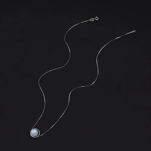 Vista 4 de COAI Collar de cristal curativo simple de cadena de plata de ley 925, Piedra, piedra lunar