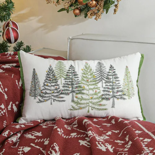 Vista 13 de Lewondr - Funda de almohada de Navidad bordada, 12 x 20 pulgadas, 1 unidad Funda de almohada decorativa, funda de cojín, decoración navideña