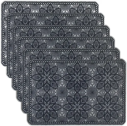 Vista 8 de Juego de 4 manteles individuales rígidos de vinilo de encaje sólido (azul turquesa)