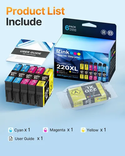 Vista 5 de E-Z Ink Cartucho de tinta remanufacturado de repuesto para Epson 220 XL 220XL T220XL para usar con WF-2760 WF-2750 WF-2630 WF-2650 WF-2660 XP-320