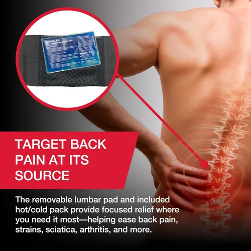 Vista 6 de MUELLER Sports Medicine - Soporte lumbar 4 en 1 con paquete caliente/frío, ideal para dolor de espalda superior e inferior, alivio y apoyo