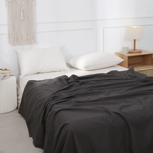 Vista 8 de BISELINA Sábana de Lino Francés Sábana Plana Solamente 55% Lino Europeo 45% Algodón Estilo Básico Color Sólido Suave Transpirable Estilo Granja Gris