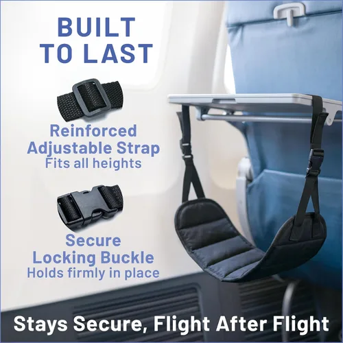 Vista 5 de BASIC CONCEPTS Hamaca de pie de avión para artículos esenciales de viaje en avión, artículos esenciales para viajes en avión, reposapiés de vuelo
