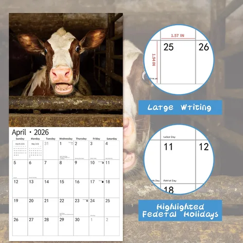 Vista 3 de Calendario de pared 2026, Calendario divertido 2026, noviembre de 2025 - diciembre de 2026, calendario de pared con memes divertidos de animales, 12