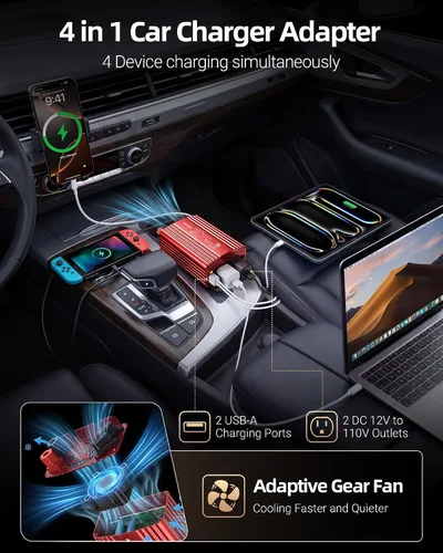 Vista 9 de BESTEK Inversor de Corriente de Onda Sinusoidal Pura de 300 Vatios - Adaptador Inversor de Enchufe de Automóvil de CC 12V a CA 110V, Convertidor