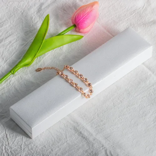 Vista 21 de Light Pink Crystal Bracelets for Women Trendy, OUXi 18K Rose Gold Plated Cubic Zirconia Wedding Tennies Jewelry Bracelets, Dainty Birthstone Hand