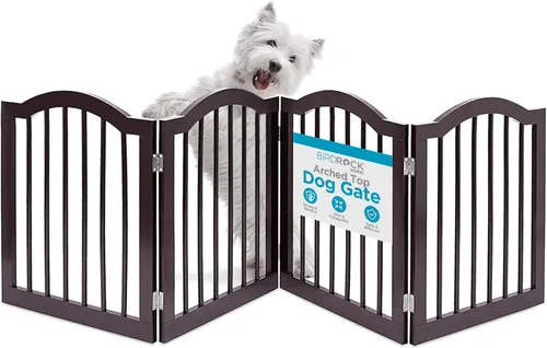 Vista 16 de INTERNET'S BEST Puerta para perros con parte superior arqueada, 3 paneles, barrera de madera para mascotas de 24 pulgadas de alto para perros