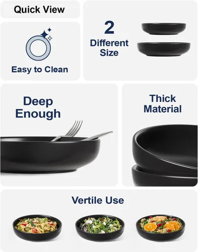 Vista 4 de LE TAUCI Tazones para pasta de 45 oz, Juego de tazones para ensalada para servir sopa, pasta, fideos, cena, platos de tazones grandes de cocina