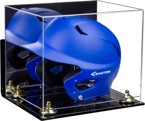 Vista 64 de Better Display Cases Vitrina acrílica para casco de bateo de béisbol con espejo, elevadores rosados, montaje en pared y base de espejo (V22/A012)