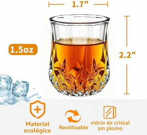 Vista 2 de Juego de 24 vasos de chupito pequeños de 1.5 onzas, vasos de chupito clásicos para whisky, vodka, tequila, jerez, brandy, cordial, mini vasos
