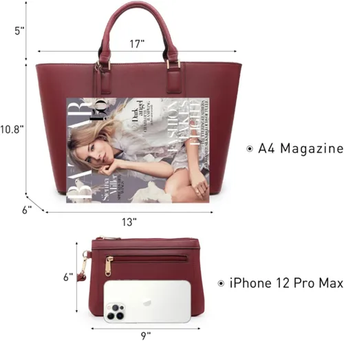 Vista 6 de Dasein Women Satchel Purse Handbag Shoulder Bag Work Tote Bag with Matching Clutch