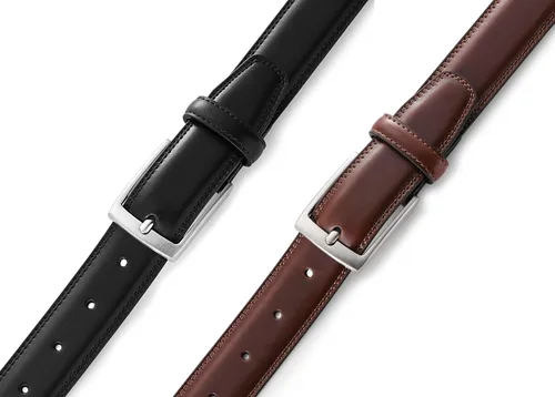 Vista 4 de MILORDE Cinturón de vestir de cuero para hombre, 2 unidades, hecho a mano, cuero genuino, diseños clásicos y modernos para el trabajo, negocios