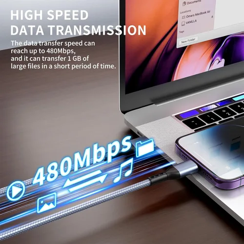 Vista 5 de Paquete de 3 cargadores para iPhone de 10 pies con certificación MFi de Apple, cable Lightning trenzado de nylon de carga rápida, cable de carga USB