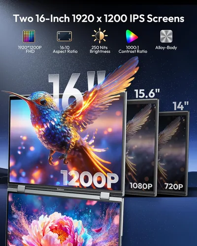 Vista 6 de Monitor portátil, doble monitor de pantalla táctil de 16 pulgadas