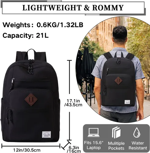 Vista 3 de VASCHY Mochila escolar para hombre, unisex, grande, mochila escolar informal para escuela secundaria, universidad, adolescentes, viajes, trabajo