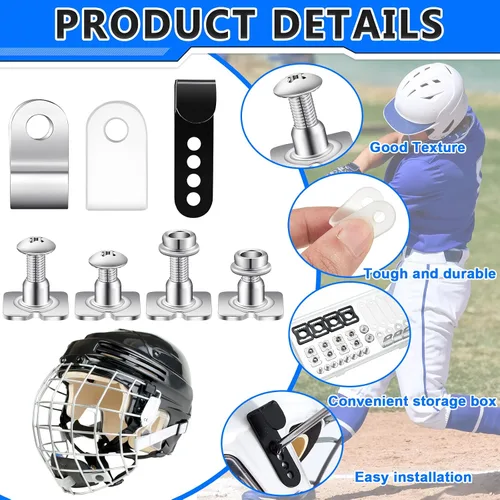 Vista 3 de Kit de reparación de casco de hockey de 33 piezas, kit de reparación de casco de fútbol, incluye clips en J en forma de R, clips de visera