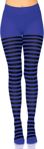 Vista 4 de Leg Avenue - Mallas de nailon a rayas para mujer Negro/Azul
