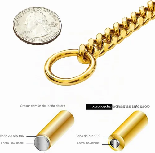 Vista 3 de txprodogchains Collar de Cadena de Oro para Perro de 18K, Cadena de Eslabones Cubanos de 10MM, Cadena de Metal de Acero Inoxidable, Collar de Oro 18k