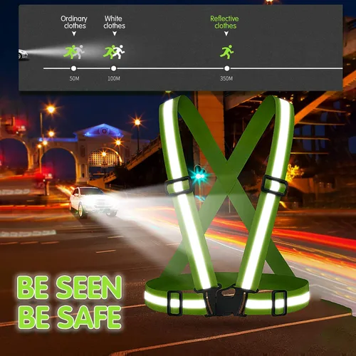 Vista 5 de Chaleco de seguridad reflectante, 2 piezas, chaleco de alta visibilidad, correas ajustables para correr, ciclismo, caminar, trabajadores Verde