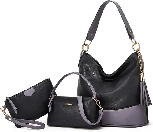 Vista 8 de Bolso grande de cuero suave de 3 piezas para mujer, elegante bolso de hombro Hobo con asa superior