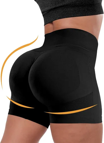 Vista 3 de CHRLEISURE Pantalones Cortos de Entrenamiento para Mujer, 4 Paquetes, Cintura Alta, Levantamiento de Glúteos con Fruncido, Pantalones Cortos Booty