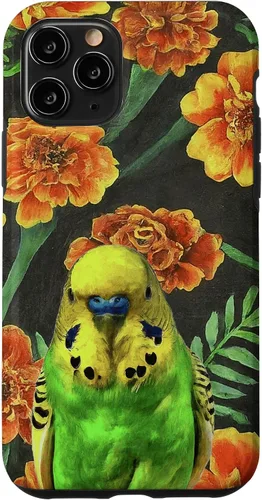 Vista 10 de Funda con patrón de flores vintage para iPhone 15 Budgie Orange Yellow Marigolds
