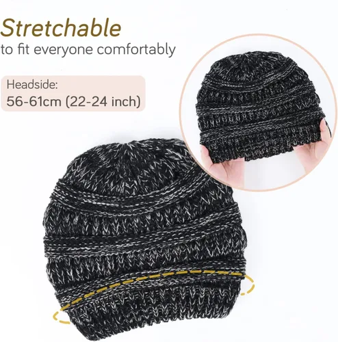 Vista 71 de FURTALK Gorro de invierno para mujer, con forro de satén, tejido trenzado, grueso, holgado, gorro cálido