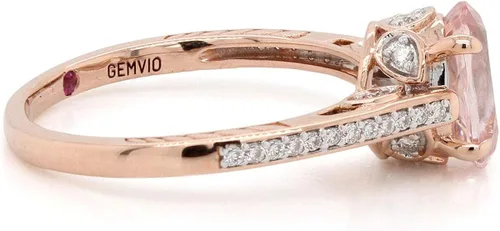 Vista 4 de GEMVIO Colección de diseño vintage, 2 quilates CT de 0.276 x 0.354in, piedra preciosa solitaria de morganita y diamante en oro de 14 quilates sobre