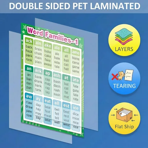 Vista 4 de Outus Carteles educativos para familias con palabras visuales, gráficos educativos preescolares con 100 puntos de pegamento, decoraciones