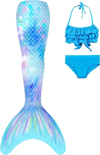 Vista 2 de Traje de baño de cola de sirena con monoaleta para niñas, conjunto de bikini