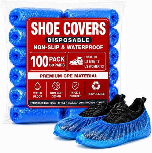 Vista 8 de Paquete de 90 fundas desechables para zapatos, impermeables, antideslizantes, botines de plástico para interiores, ajuste universal, para invitados