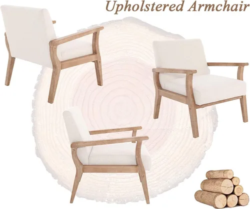 Vista 9 de Juego de 2 sillas decorativas modernas de mediados de siglo, sillón Sábanas beige