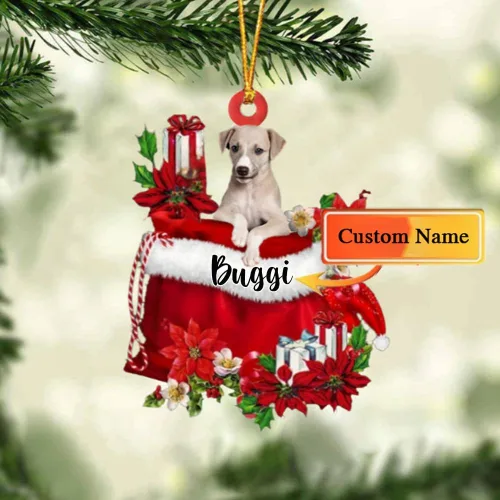 Vista 17 de Perro Akita Inu personalizado en bolsa de regalo, adorno de Navidad, nombre personalizado, regalo para amantes de los perros, familia, Navidad
