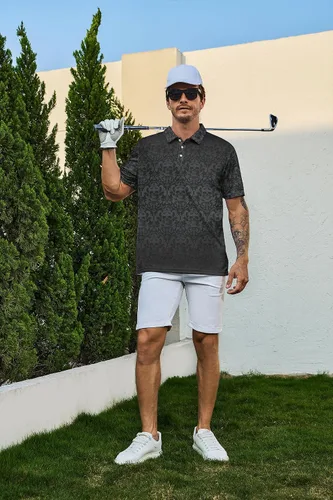 Vista 5 de Camisas de golf para hombre, ajuste seco, manga corta, rendimiento casual, absorción de humedad