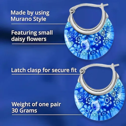 Vista 3 de Murano Style Glass Hoop Earrings for Women Trendy Daisy Flower Stainless Steel Dangle Fun Vibrant Colors Teacher Glass Jewelry Unique Birthday Gifts