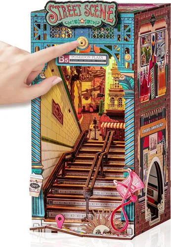 Vista 11 de Rolife Kits de rincón de libros para adultos, parque de atracciones de cuento de hadas, rompecabezas de madera 3D para decoración de estanterías