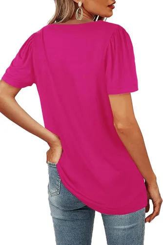 Vista 4 de WIHOLL Womens Summer Tops Casual Square Neck Puff Short Sleeve T Shirts