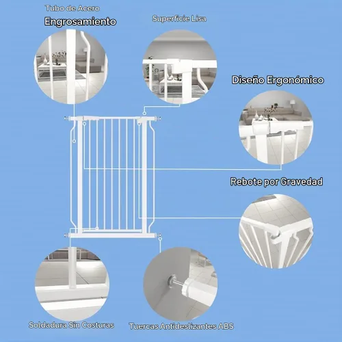 Vista 5 de WAOWAO Puerta extra alta para mascotas para perros y bebés, de 40.55 Blanco