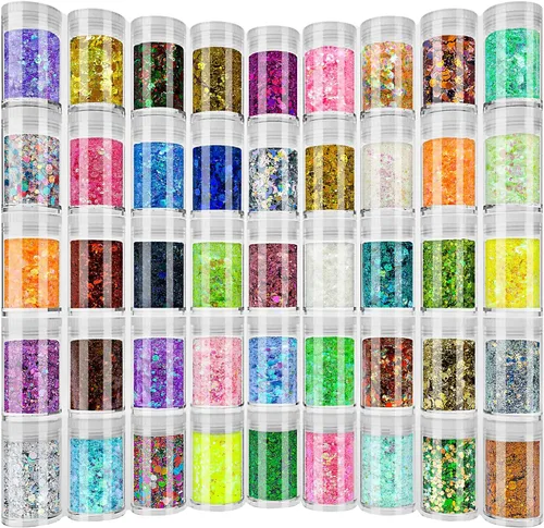 Vista 10 de Linwulte - Mezcla de purpurina gruesa y fina holográfica, 20 colores para resina, purpurina iridiscente para uñas, cosméticos para ojos, cabello