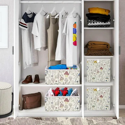 Vista 7 de Cubo de almacenamiento de hongos, canasta de almacenamiento plegable grande, caja organizadora de ropa, para estantes, armario, dormitorio, oficina