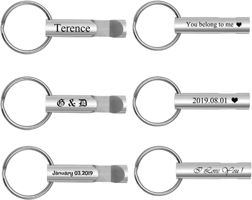 Vista 4 de PiercingJ Llavero personalizado personalizado con nombre grabado de acero inoxidable cilindro de cerveza abrebotellas llavero colgante accesorios