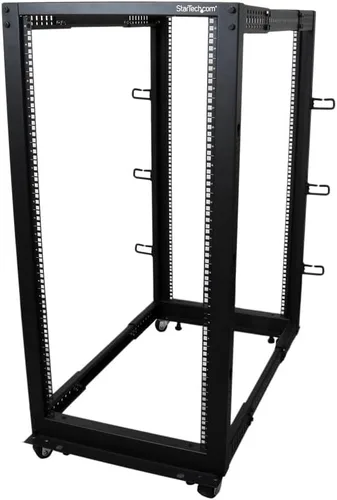 Vista 12 de StarTech Bastidor de servidor de marco abierto de 4 postes 8U móvil, bastidor de red de 19" con ruedas, pequeño bastidor rodante para equipos